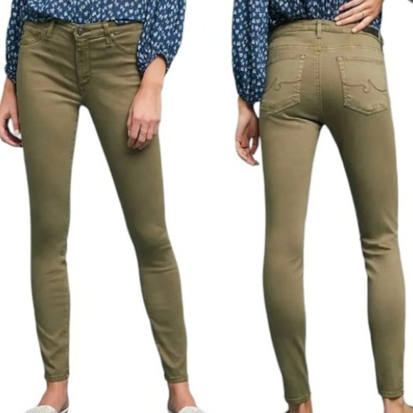 Adriano Goldschmied for Anthropologie Abbey Sateen Ankle Jeans - Olive - 32R - Picture 1 of 12